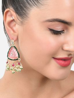Zaveri Pearls - Pink Green Stones & Beads Ethnic Kundan Drop Earring-ZPFK15381