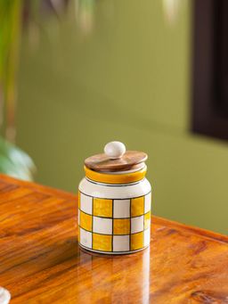 ExclusiveLane - 'Shatranj Checkered' Storage Jar & Container in Ceramic (Airtight, 500 ML, 5.2 Inch)