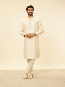 Manyavar - Mens Beige Art Silk Embroidered Kurta Pyjama (Set of 2)