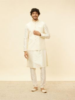 Manyavar - Mens Cream Art Silk Self Design Jacket