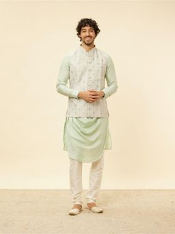 Manyavar - Mens Green Blended Cotton Self Design Jacket