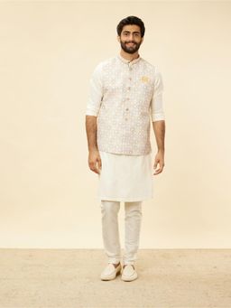 Manyavar - Mens Cream Blended Cotton Printed Jacket