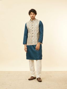 Manyavar - Mens Beige Blended Cotton Printed Jacket