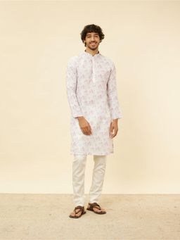 Manyavar - Mens Off White Blended Cotton Printed Kurta