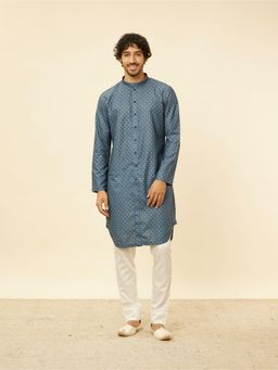 Manyavar - Mens Blue Blended Cotton Printed Kurta