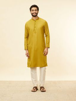 Manyavar - Mens Mustard Blended Viscose Printed Kurta Pyjama (Set of 2)