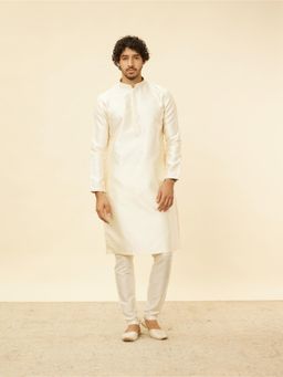 Manyavar - Mens Cream Art Silk Woven Kurta Pyjama (Set of 2)