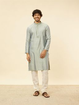 Manyavar - Mens Green Blended Viscose Woven Kurta Pyjama (Set of 2)