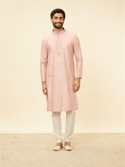 Manyavar - Mens Pink Blended Viscose Woven Kurta Pyjama (Set of 2)
