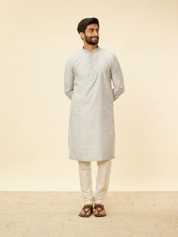 Manyavar - Mens Grey Art Silk Woven Kurta Pyjama (Set of 2)