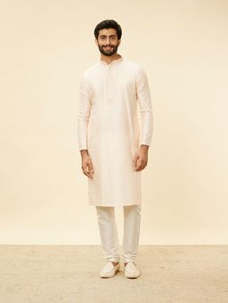 Manyavar - Mens Peach Blended Viscose Woven Kurta Pyjama (Set of 2)