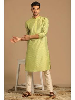 Manyavar - Mens Green Art Silk Embroidered Kurta Pyjama (Set of 2)