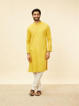 Manyavar - Mens Mustard Cotton Solid Kurta Pyjama (Set of 2)