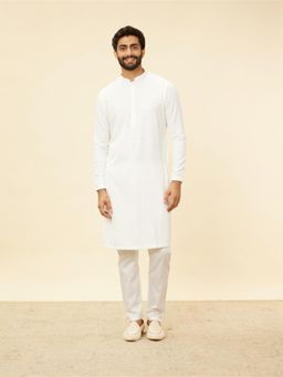 Manyavar - Mens White Viscose Embroidered Kurta Pyjama (Set of 2)