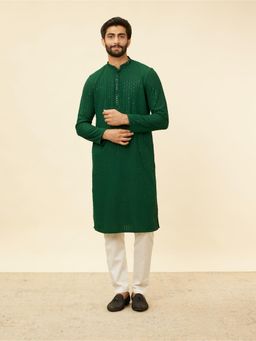 Manyavar - Mens Green Viscose Embroidered Kurta Pyjama (Set of 2)