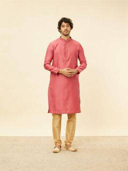 Manyavar - Mens Pink Blended Cotton Woven Kurta Pyjama (Set of 2)