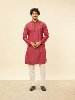 Manyavar - Mens Maroon Blended Cotton Woven Kurta Pyjama (Set of 2)