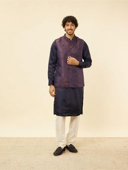 Manyavar - Mens Blue Brocade Self Design Jacket