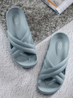 SOLETHREADS - Comfy Blue Solid Women Slides