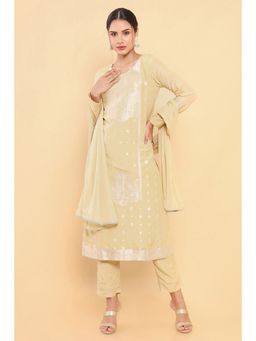Soch - Women Yellow Viscose Embroidered Suit (Set of 3)