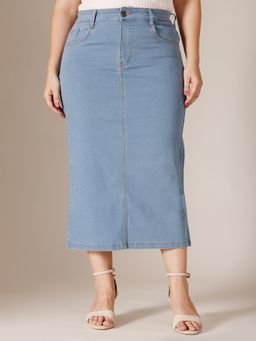 Miss Chase - A+ Curve Collection Plus Size Women's Light Blue Denim Skirt