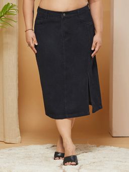 Miss Chase - A+ Curve Collection Plus Size Women's Black -Fit High-Rise Denim Skirt