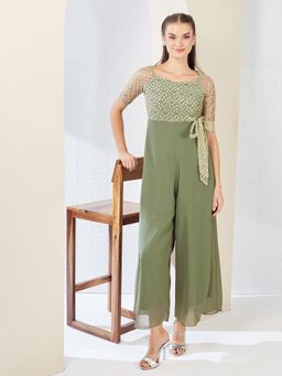 Miss Chase - Women'S Light Green Embroidered Jumpsuit