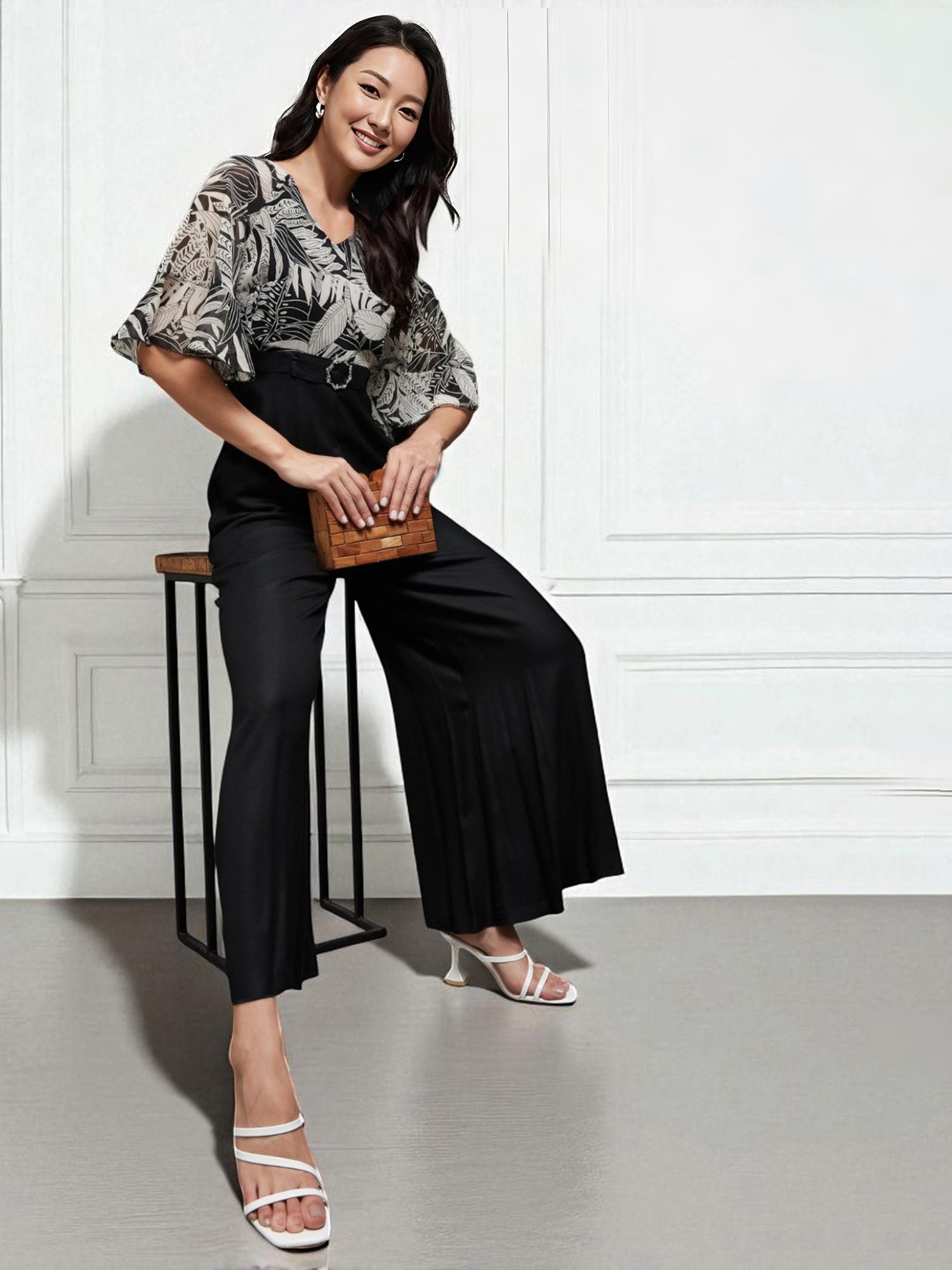 miss chase Women'S Black Wide Leg Regular-Length Polyester Printed Jumpsuit-picture-18