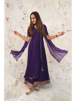Label Rishmaan - Violet Vista Purple Gown with Dupatta (Set of 2)