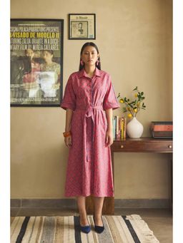 Prakriti Jaipur - Pink Blue Midi Dress with Belt (Set of 2)