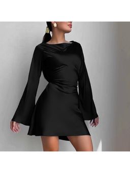PARTIQ - Black Solid Full Sleeves Mini Dress
