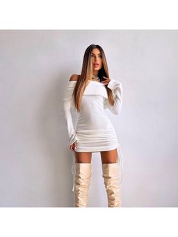 PARTIQ - White Solid Full Sleeves Mini Dress