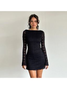PARTIQ - Self Design Full Sleeves Mini Dress