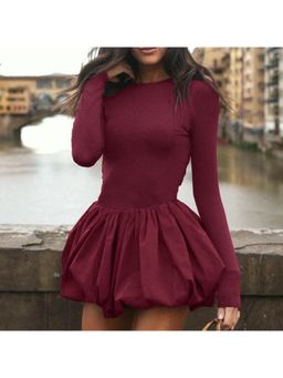PARTIQ - Solid Full Sleeves Mini Dress