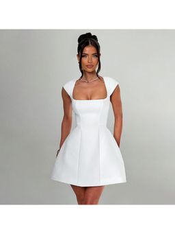 PARTIQ - White Solid Half Sleeves Mini Dress