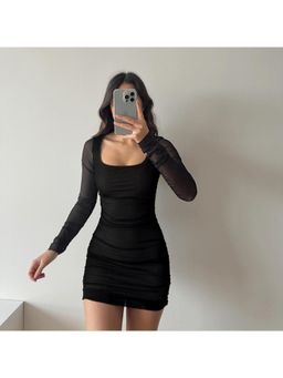 PARTIQ - Black Solid Full Sleeves Mini Dress