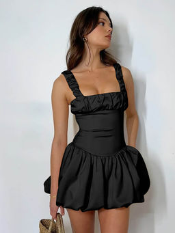 PARTIQ - Black Solid Sleeveless Mini Dress