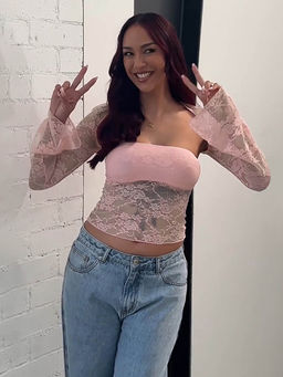 PARTIQ - Pink Self Design Full Sleeves Top