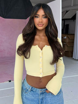 PARTIQ - Yellow Solid Full Sleeves Shrug