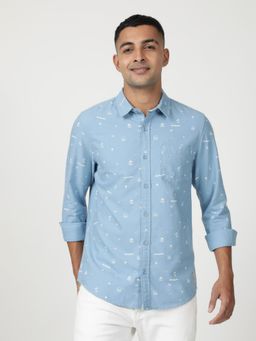 Lee - Men Printed Blue Shirt (Slim)