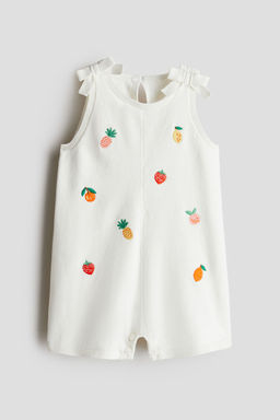 H&M - Girls White Embroidery-Detail Romper Suit