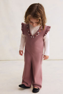 H&M - Girls Pink Embroidery-Detail Romper Suit