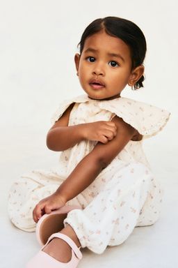 H&M - Girls White Cotton Muslin Romper Suit