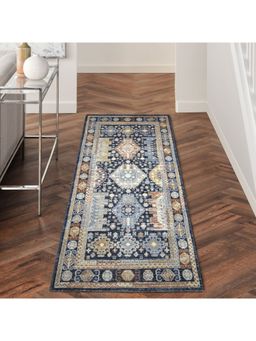 OBSESSIONS - Anti-Static Machine Made Polyester Bedside Runner, Navy Blue & Yellow (2 x 5 Feet)