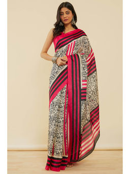Soch - Women's Magenta Warli Print Art Silk Saree with Unstitched Blouse