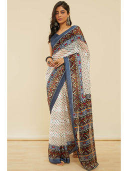 Soch - Women's Grey Bandhani Print Chiffon Saree with Unstitched Blouse