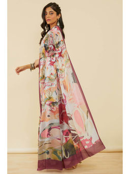 Soch - Women's Wine Print Crepe Saree with Unstitched Blouse