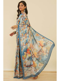 Soch - Women's Grey Floral Print Crepe Saree with Unstitched Blouse