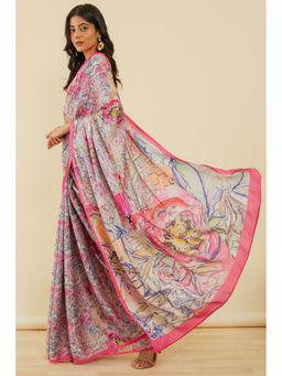 Soch - Women's Pink Floral Print Crepe Saree with Unstitched Blouse