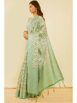 Soch - Women's Sap Green Ethnic Motifs Jacquard Chanderi Saree with Unstitched Blouse